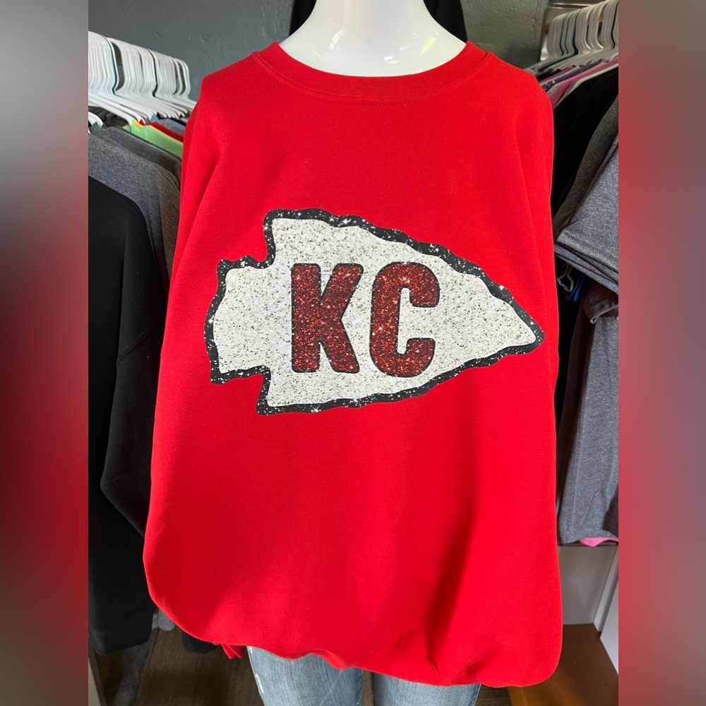 Brand new unisex crewneck, sweatshirt, Kansas City Chiefs, sequence, glitter